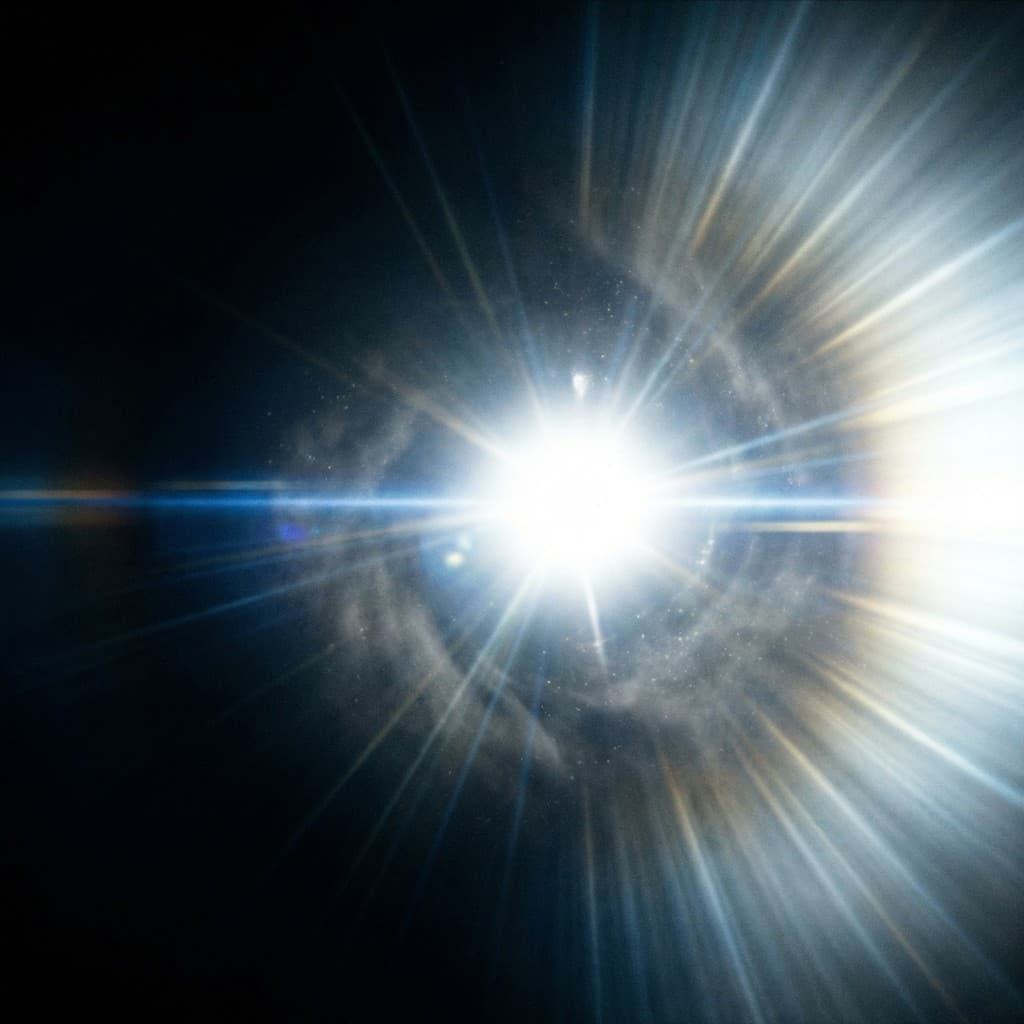 Cinematic wide shot of light breaking through darkness over primordial waters